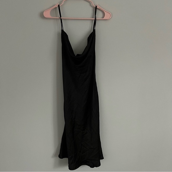 Motel Black Cowl Neck Satin Slip Mini Dress with Tie Back - Picture 2 of 12